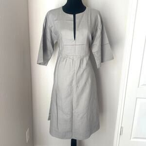 Garnet Hill 100% linen gray short sleeve dress, size 8, cottagecore, tradwife
